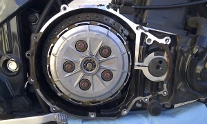 Inside the crankcase of a 2005 Kawasaki Ninja 500.