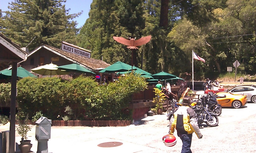 Stopping for lunch at Alice's Restaurant on Skyline Blvd.
